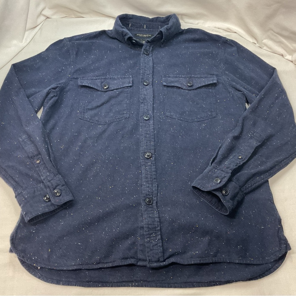 Bananna Republic Men's Button-Up Blue Speckle Cotton, Size M, Preppy Travel